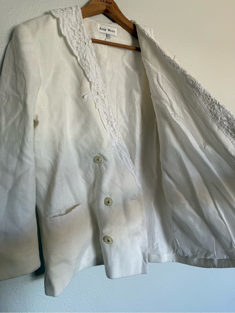 Vintage White Linen & Lace Double Breasted Jacket - Picture 8 of 11
